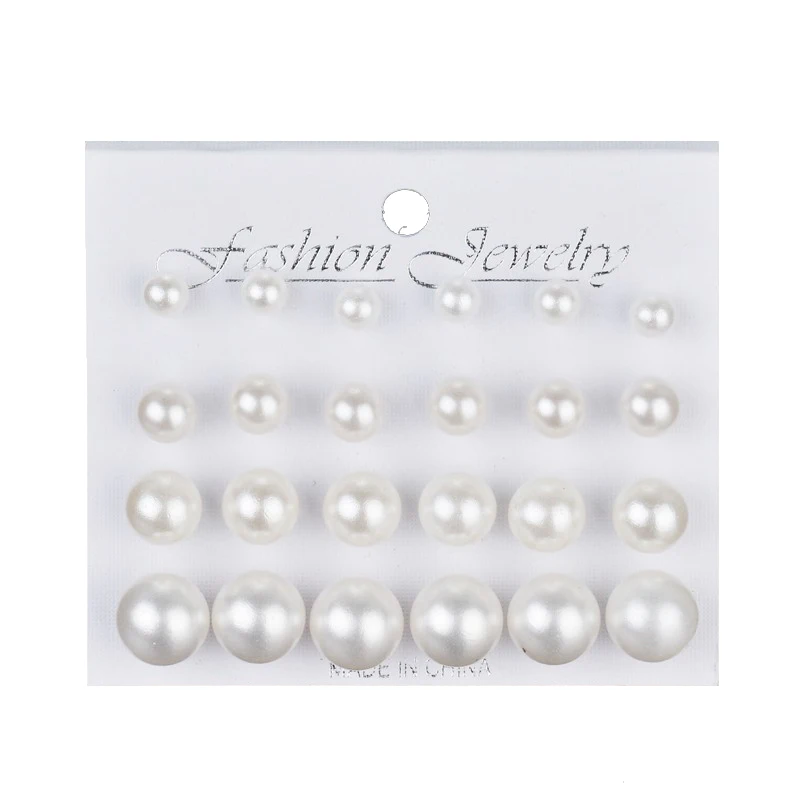 

Fashion 12 pairs/Set White Simulated Pearl Stud Earrings Set For Women Jewelry Accessories Piercing Ball Earrings Brincos