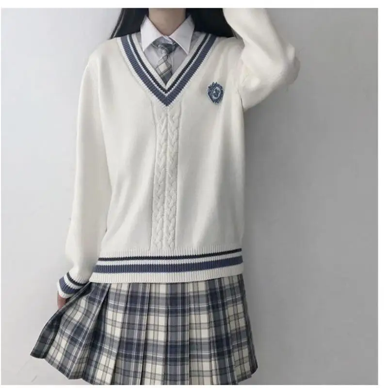 Autumn Winter College Style 3-pcs JK Uniform V-neck Knitted Sweater Pants Unisex Couple