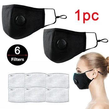 

1PC Breath Valve PM2.5 Mouth Mask Anti-Dust Anti Pollution Mask Cloth Activated Carbon Filter Respirator With 6Pcs Filter Papers