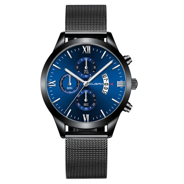 CUENA Three Eyes мужские деловые стальные часы с магнитным синим циферблатом Модные мужские наручные часы Relogio Masculino A40 - Цвет: D