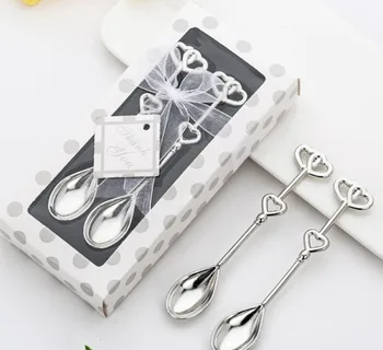 

(40Pcs/lot=20Sets) Wedding gifts for guests of Chrome Four leaf Clover Coffee Spoon Music Favors For Bridal shower Party favors