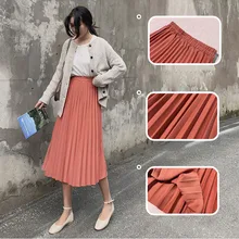 Элегантная однотонная плиссированная юбка миди для женщин осень зима Женская Корейская Высокая талия трапециевидная школьная длинная юбка Женская Новинка