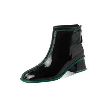 

Ladies Elegant Cow Patent Leather Chelsea Boots Autumn Winter 5cm Heels Dancing Shoes Woman New Women Ankle Boots