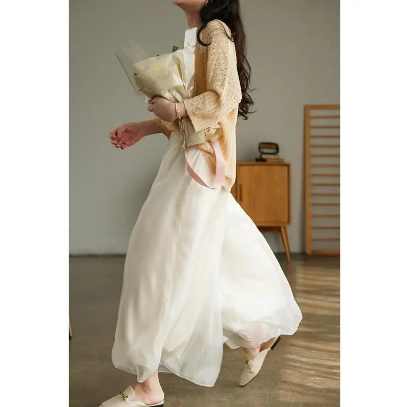 

2023 Autumn New Retro Simple Chiffon Cotton Linen Wide Leg Pants Leisure Elastic High Waist Loose Women Trousers Free Shipping