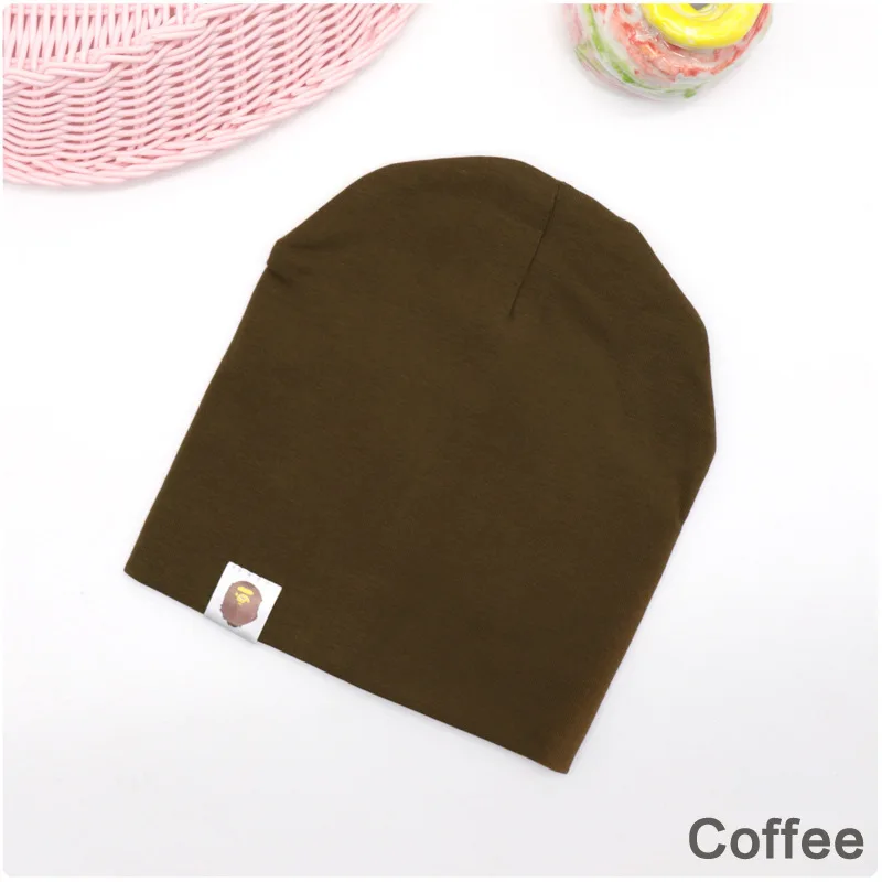 Новая детская шапка в стиле хип-хоп для уличных танцев, хлопковая шапка для малышей на весну и осень, шарф для мальчиков и девочек, зимняя теплая одноцветная детская шапка - Цвет: coffee