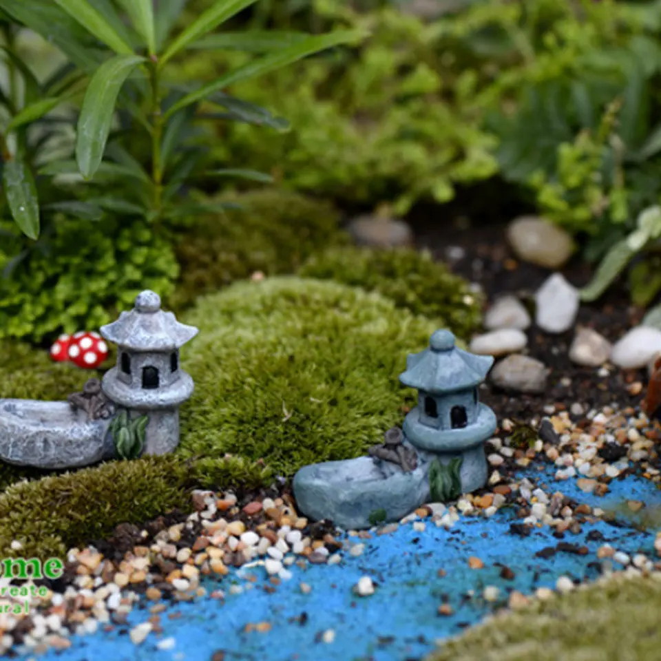 Mini Estanque Torre Resina Artesanía Jardín Decoración Juguete DIY Micro Paisaje