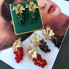  Copper material plating real gold grape shape earrings colored glass beads earrings jewelry 