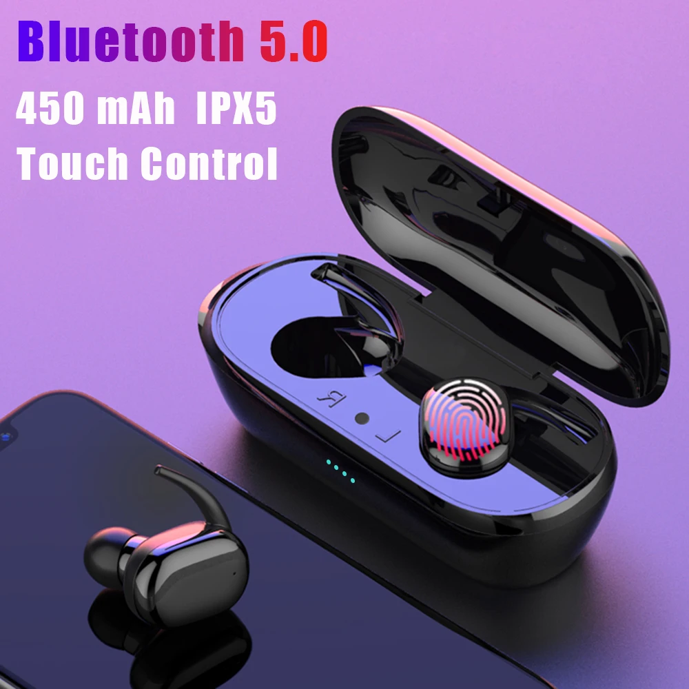 TWS сенсорные bluetooth наушники с эффектом отпечатков пальцев беспроводные 4D стерео