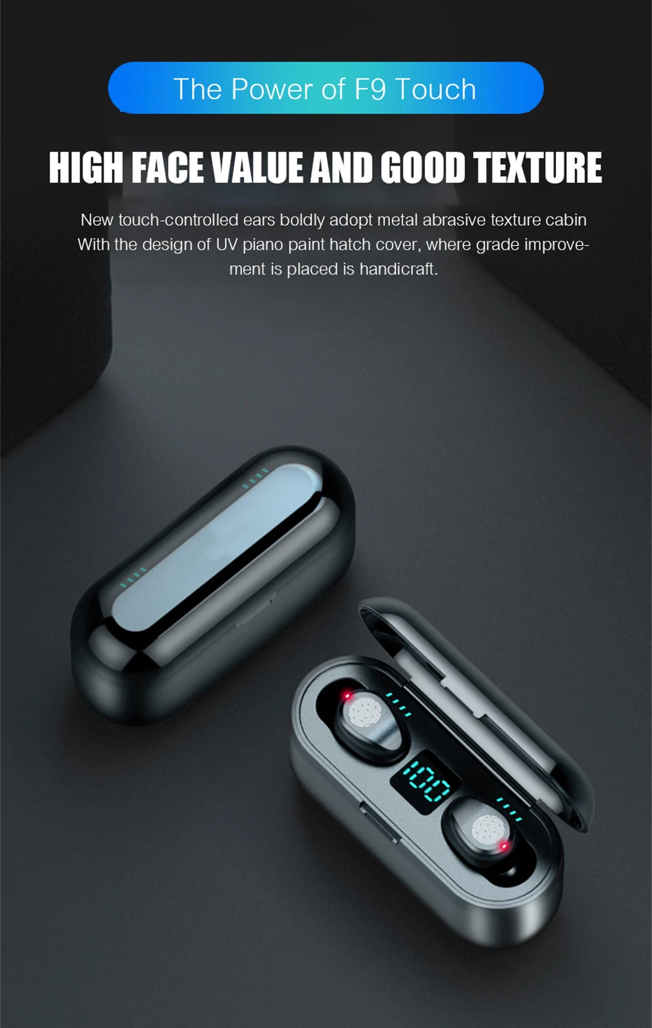 Беспроводные наушники Bluetooth V5.0 F9 TWS, беспроводные Bluetooth наушники, светодиодный дисплей, 2000 мАч, внешний аккумулятор, гарнитура с микрофоном