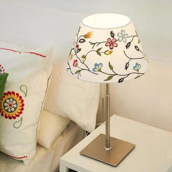 

Nordic lamp bedroom simple modern embroidery zipper table lamp led American-style European pastoral bedside lamp