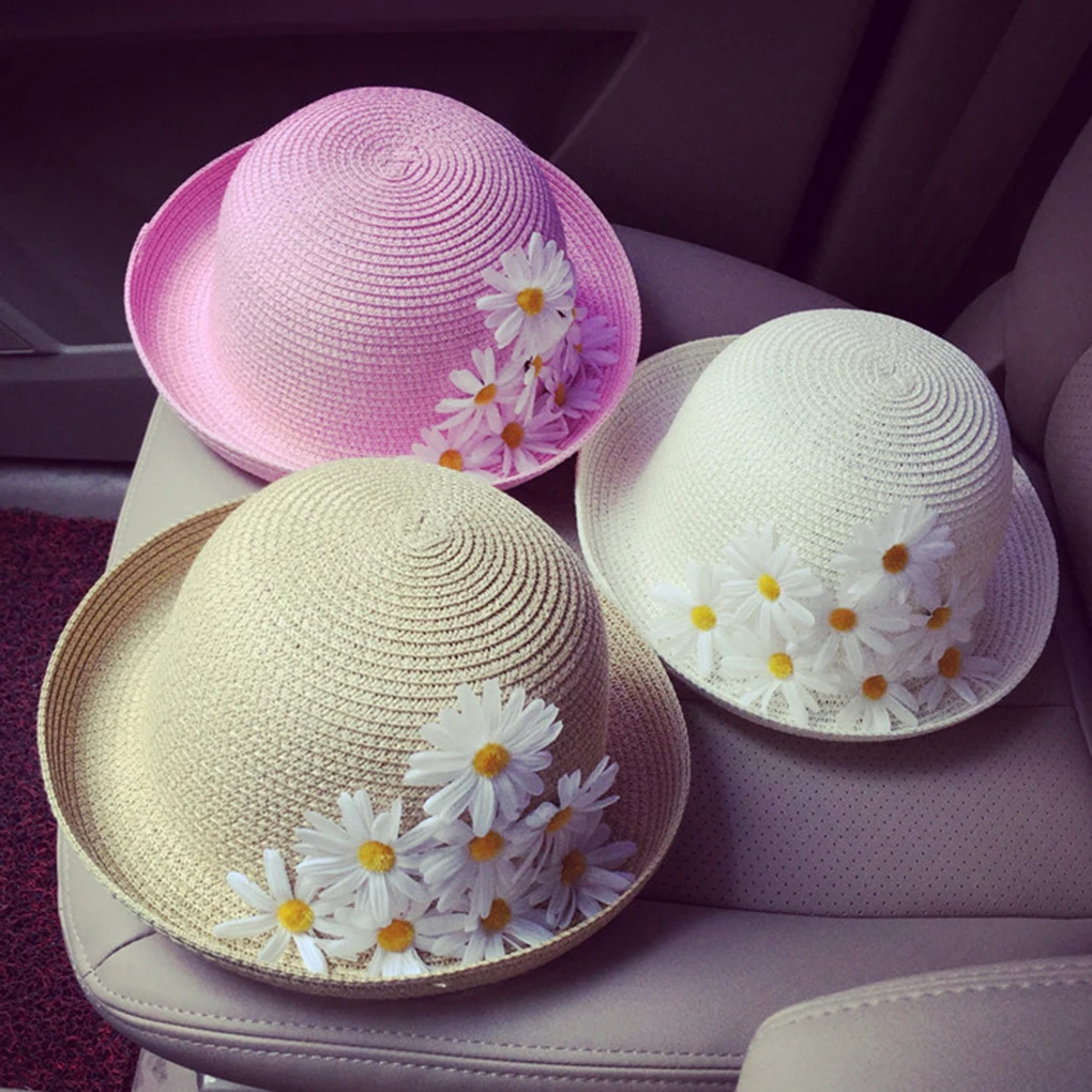 Lady UV Protection Panama Cap Girl Summer Beach Flower Wide Brim Hat Outdoor Travel Girl Straw Fisher Cap For Women