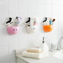 

1Pcs Cartoon Cow Toothbrush Holder With 3 Suction Cups Wall Mount Free Punching Tooth Holder Home Decor For Bathroom Accessories