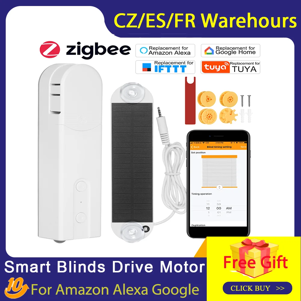Motor de accionamiento de persianas inteligentes Zigbee, alimentada por energía Solar, Control de rodillo de cadena motorizada Tuya, Unidad de obturador, reemplazo del Motor
