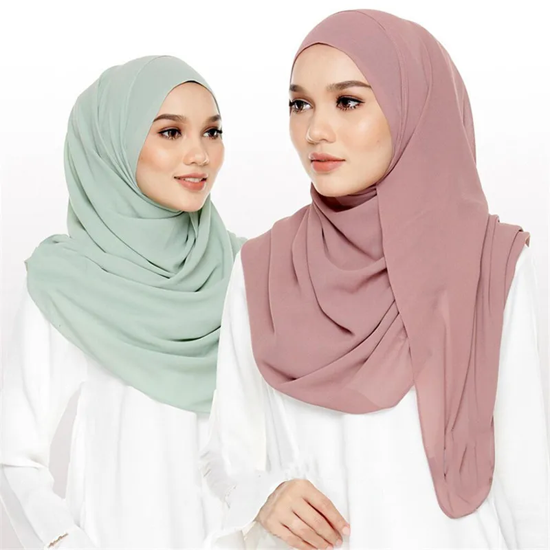 Мусульманских женщин пузырь шифон хиджаб шарф исламский головной платок простые шали Арабские головы шарфы малазийский хиджаб foulard femme