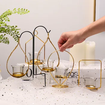 

European-Style Creative Iron Art Glass Candlestick Ornaments Romantic Wedding Candle Holder Candlelight Dinner Desktop