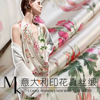 

Spring&summer New 148cm Wide 96%silk 4%spandex 19Momme Charmeuse Fabric for Dress Digital Printed Cloth Diy Sewing Free Shipping