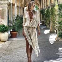 2021 Chiffon Cardigan for Women Duster Plus Open Front Knot Decoration Sheer Long Maxi Kimono Summer Striped Printed Robe Blouse 2