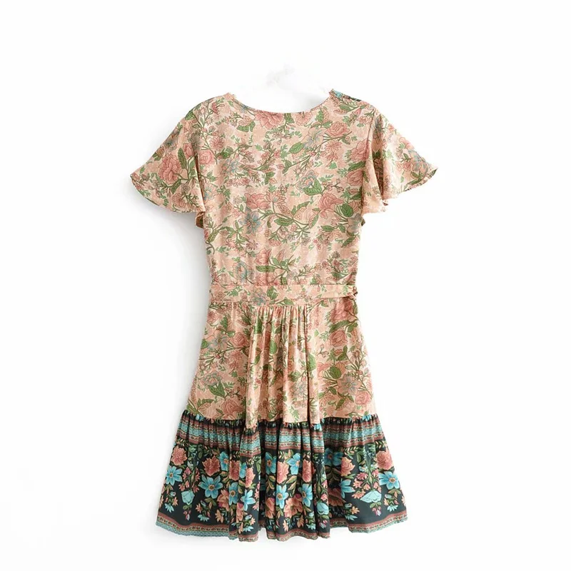 Boho королев для женщин с цветочным принтом и v образным вырезом из искусственного