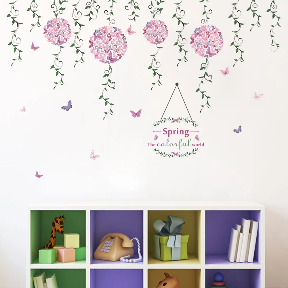 ZY111 New Style Spring High Spirited Green Flower Vine Flower Ball TV Background Wall Decoration Removable Wall Stickers
