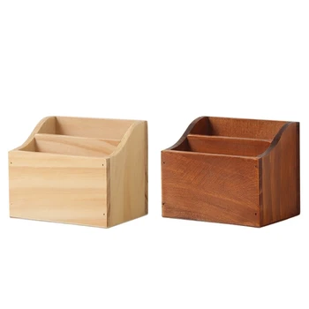 

Desktop Organizer Retro Wooden Storage Box Remote Control Phone Pen Holder 2 Grid Jewelry Container