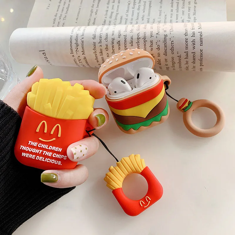

For Apple AirPods Air Pods i12 i13 TWS i30 i50 i60 Earphone Case Soft Silicone Cover as Hamburger French Fries Headphone Cases