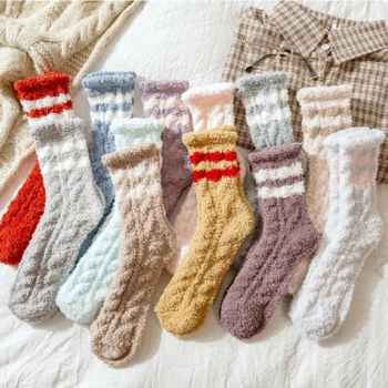 

Cartoon Coral Fleece Socks Couple Thickening Warm Socks Autumn Winter Casual Home Floor Socks Women Men Velvet Thicken Long Sock