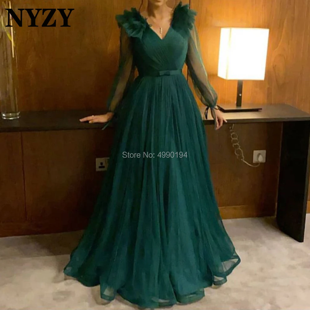 Lange Mouwen Moeder van de Bruid Jurken NYZY M251 Tule Smaragdgroen Gown voor Wedding Party Prom Lange Mouwen Moeder van de Bruid Jurken NYZY M251 Tule Smaragdgroen Gown voor Wedding Party Prom