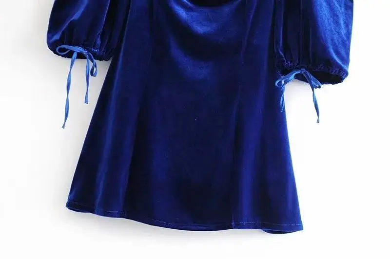 Женское осеннее бархатное винтажное платье с длинным рукавом, квадратный воротник, открытая спина, короткое платье, рукав-фонарик, открытые сексуальные платья в стиле пэчворк