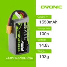 

14.8V OVONIC 1550mAh 100C 4S1P 14.8V Lipo Battery XT60 Plug for 5'' 6''FPV drone or Quadcopter Drone Racer