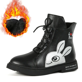 

Winter Kids Boots Fashion Plush Warm Girls Snow Boots Waterproof Leather Rabbits Princess Ankle Shoes Children's Boots Shoes New