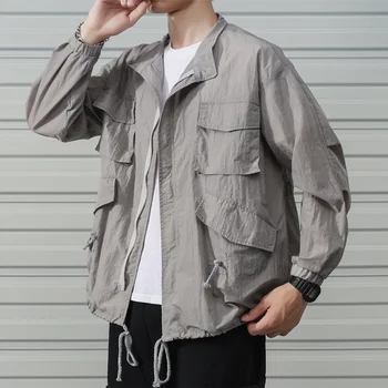 

M-5XL Men's Breathable Fat Jacket Thin Coat Summer Loose Coat Sunscreen Male Outwear D70