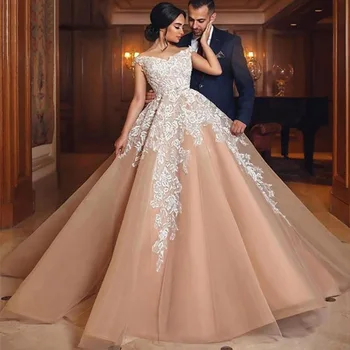 

Eightree Ball Gown Champagne Wedding Dress 2020 Off Shoulder Lace Up Backless Turkey Bridal Gown Bohomian Vestidos De Noiva