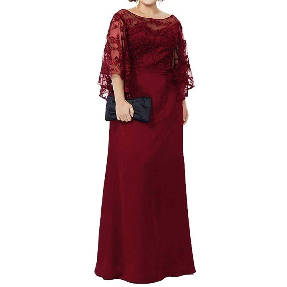 Mother of the Bride Dress Mother of Groom Dress Plus Size Long Sleeve Lace Top Floor Length Long Column Women Formal Evening Gowns