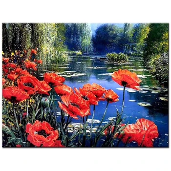 

LZAIQIZG Official Store Diamond Painting Landscape Flower Lake Diamond Embroidery Full Set Diamond Mosaic Rhinestone Decorations