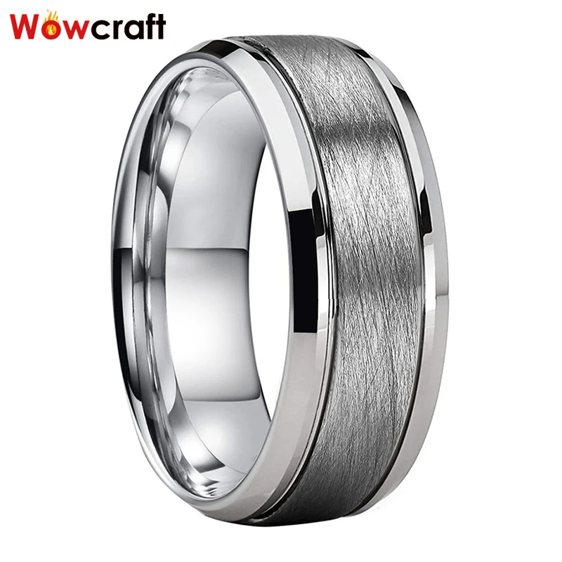 8mm Tungsten Ring Satin Brushed Finish For Men Wedding Band Beveled
