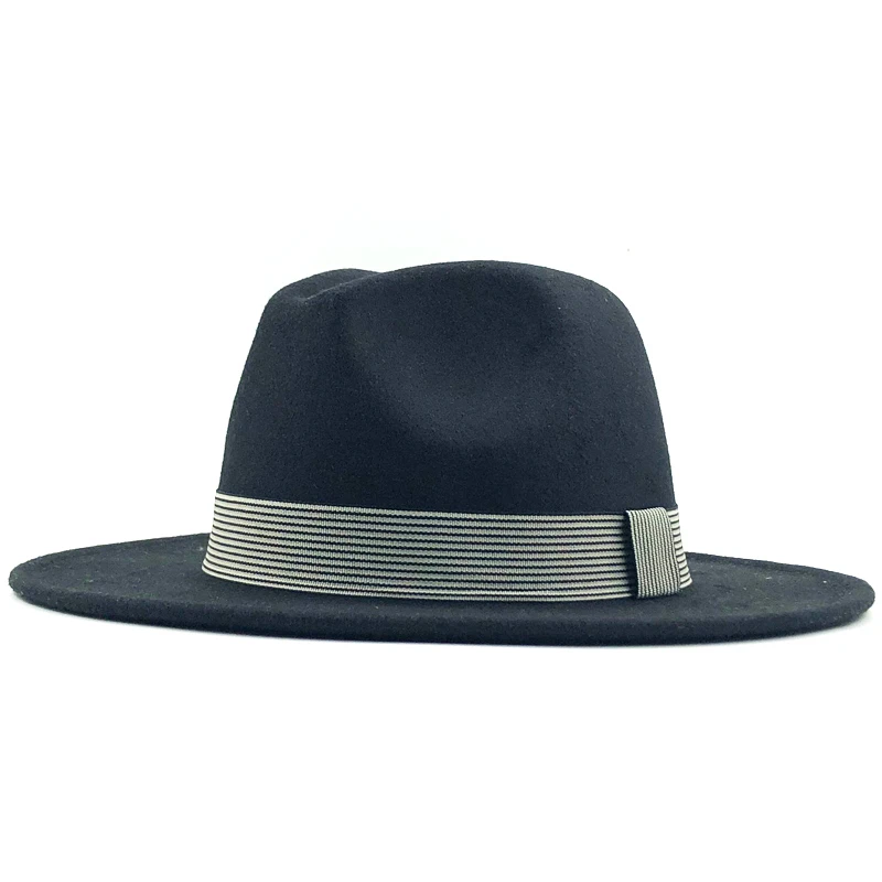 Новая женская и Мужская шерстяная шляпа Fedora с жемчужная лента джентльмен элегантный Леди Зима Осень широкие полями церкви Панама Sombrero джаз шляпа - Цвет: Black