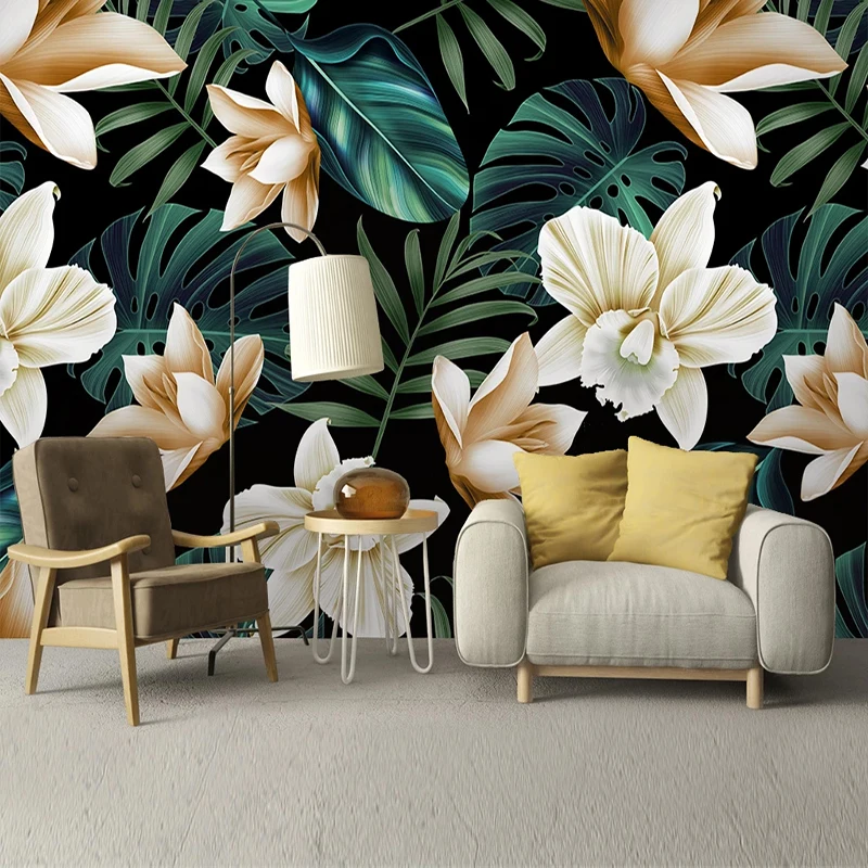 Mural 3D de pared Pintura Flores y hojas tropicales Floral MURALES 3D DE PARED Naturaleza OUTLET PRIMAVERA