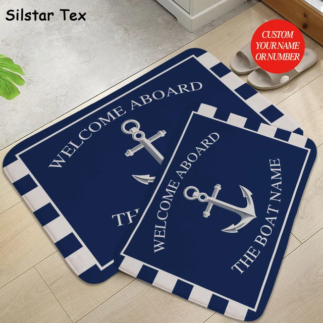 Silstar Tex Dark Blue Ocean Kitchen Floor Mat Anchor Boat Decor Door Rugs for Living Room Anti-Slip Suede Bath Mats Outdoor 1