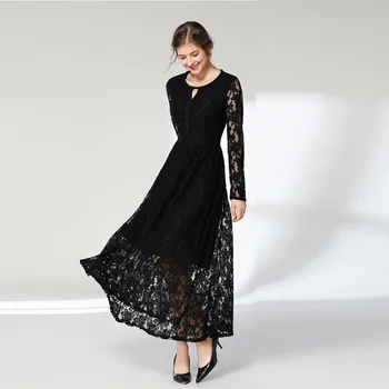 

Spring Elegant Women Long Sleeve Beaded Black Lace Dress Vestidos Casual Mujer 2020 Retro Long Sleeve Midi Party Dress K5781
