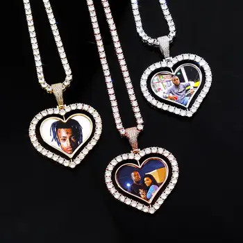 

Zciti Custom Photo Pendant Heart Shaped Medal Pendant Necklace Iced Cubic Zirconia Pendant Hip Hop Fashion Jewelry For Men