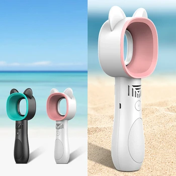 

ELOOLE Cute Cat fan Rechargeable Handheld fan Convenient USB Fan Cartoon Modeling Candy Color Without Leaves Storage Battery Fan