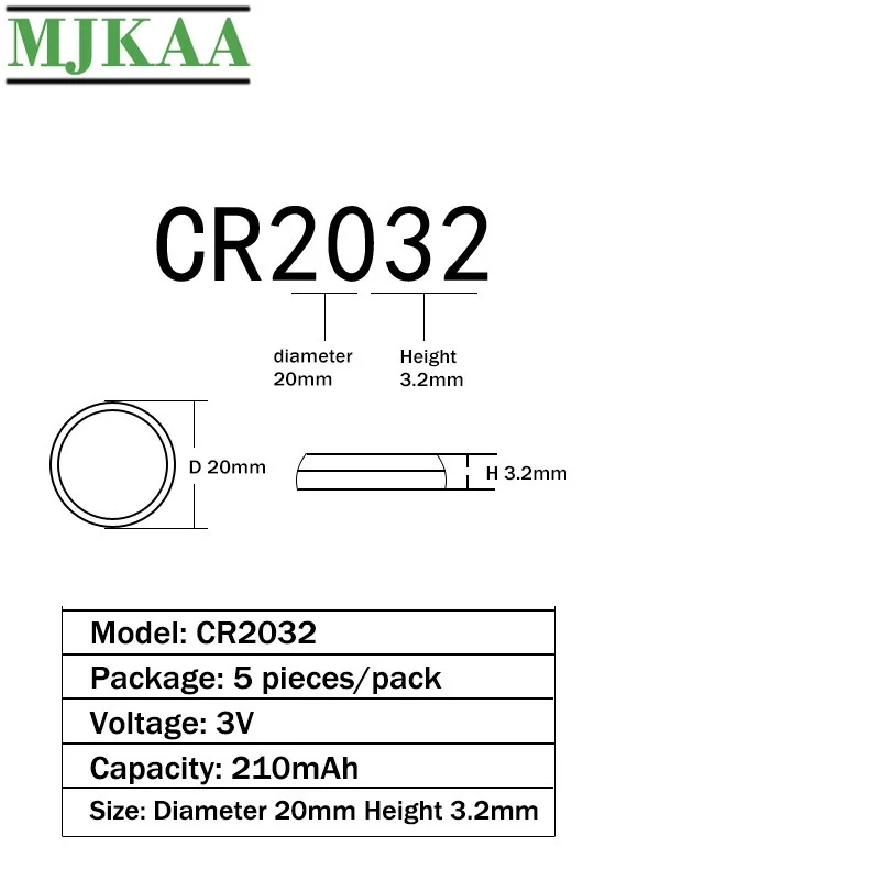 5 шт. батарейки CR2032 BR2032 DL2032 ECR2032 батарея литиевая 3В CR 2032 для часов электронная