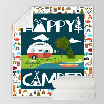 

SOFTBATFY Happy Camping Fleece Throw Blanket Sofa Bedding Blankets Drop Ship