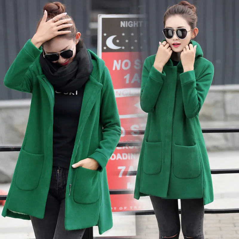 RICORIT Женское шерстяное пальто с капюшоном куртки с длинными рукавами верхняя одежда женские объемные тонкие толстовки куртки - Цвет: green