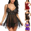 Purple Black Brown Red Plus Size Lace Sleeveless Babydoll V-neck Sexy Lingerie Set 1