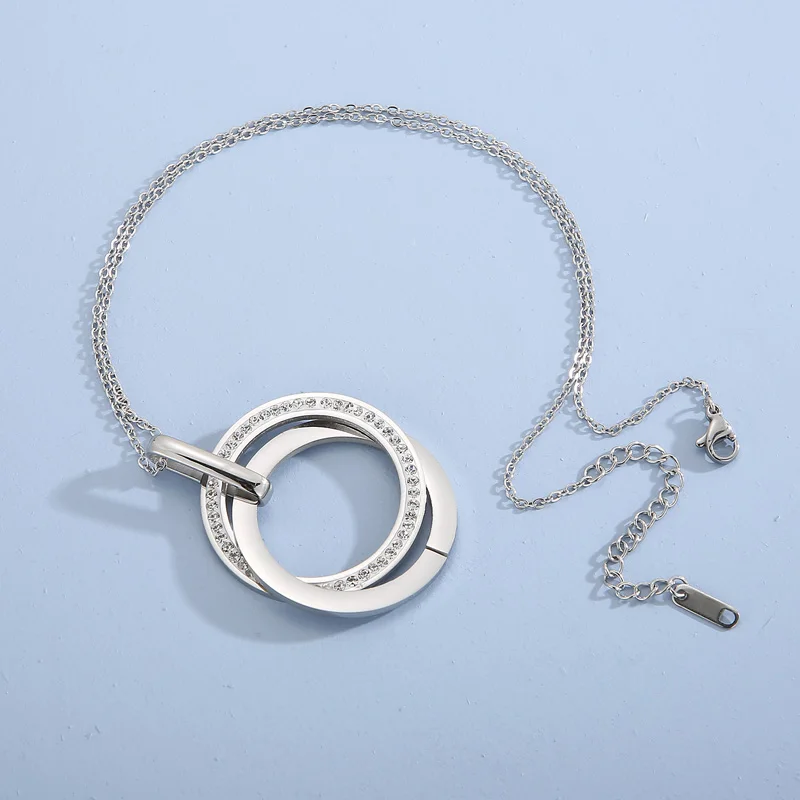 Elegante runde Anhänger-Halskette, Tropfenohrringe für Damen, Edelstahl, Zirkon-Kette, Schmucksets, Hochzeitsgeschenk – Detail 4
