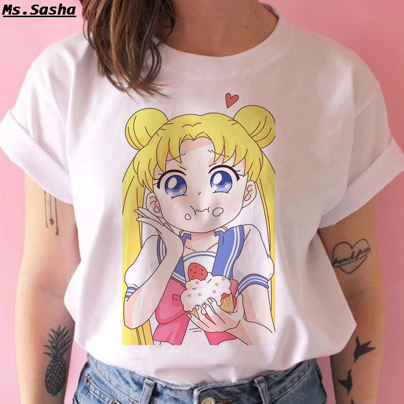 

Sailor Moon T Shirt Summer Women's Fashion Large Size Casual Harajuku Cartoon Kawaii Ulzzang Short Sleeve Funny Half T-Shirt