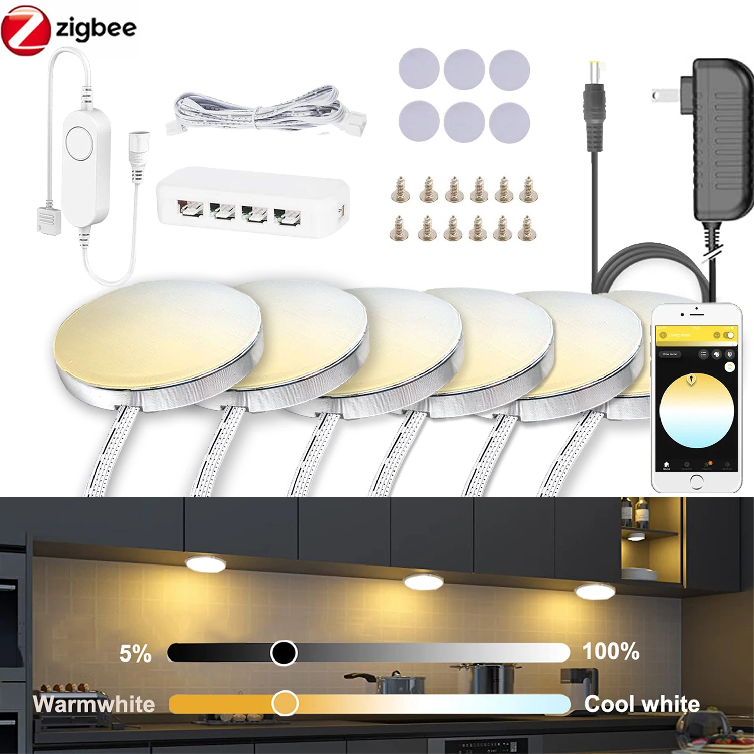 Светодиодный светильник Zigbee 3 0 с дистанционным управлением под шкаф лампа CCT
