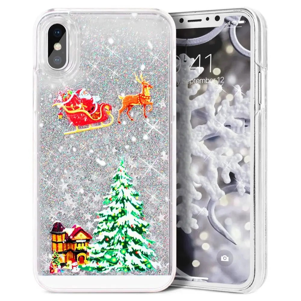1 шт. для iphone 6 6s 7 8 Plus X XR Xs Max блестящая Рождественская елка снежинка Санта Лось