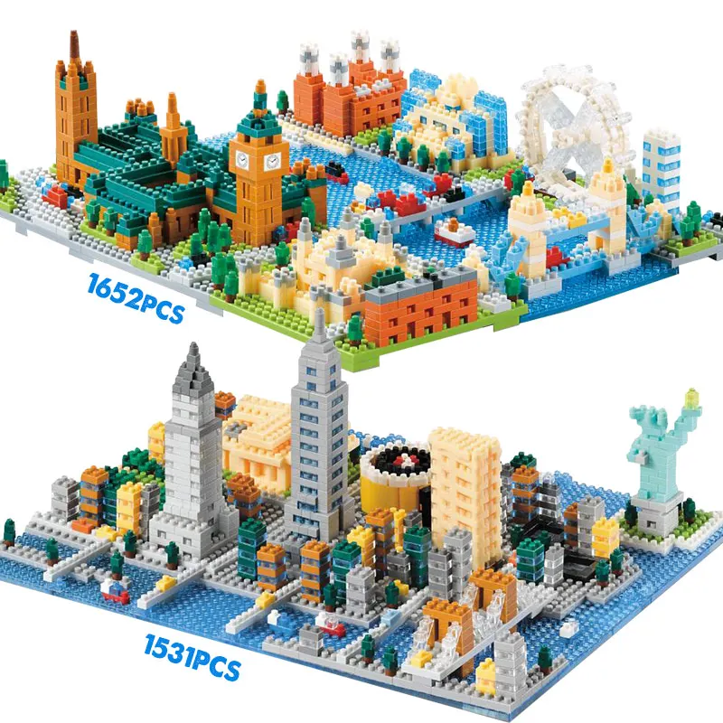 

DIY Mini Diamond Blocks World Architecture New York Statue of Liberty The London Tower Bridge Model Building Blocks Toys for Kid
